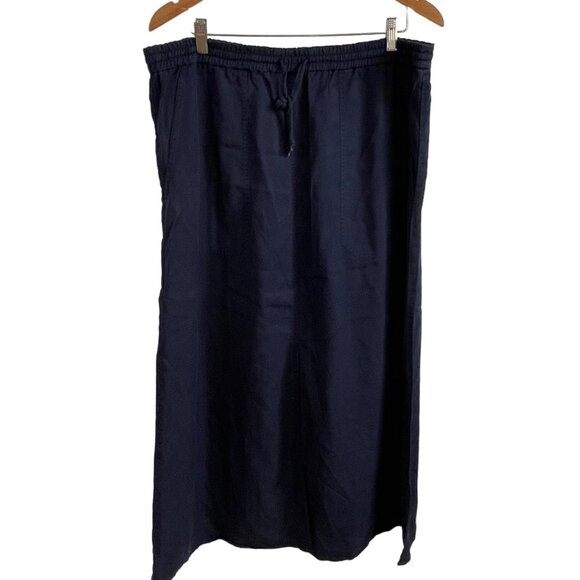 Lauren Ralph Lauren Skirt Large Navy Blue Maxi Slits Lyocell Pull On Beach Cozy - Picture 1 of 10